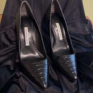 Charles David Black Croc-Embossed Women's Heels